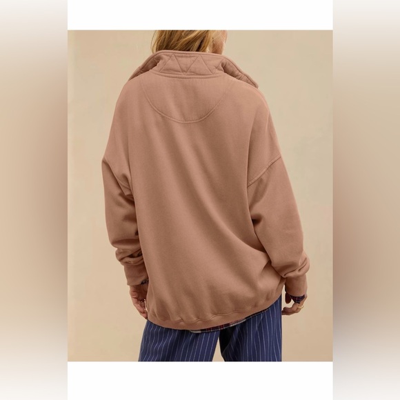 🆕Oversized Casual Long Sleeve Button Henley Neck Pullover - Picture 2 of 2